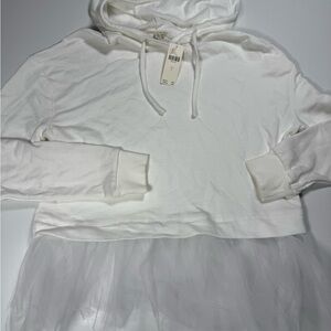 Anthropology NWT size small White Cropped Hoodie with Sheer Overlay